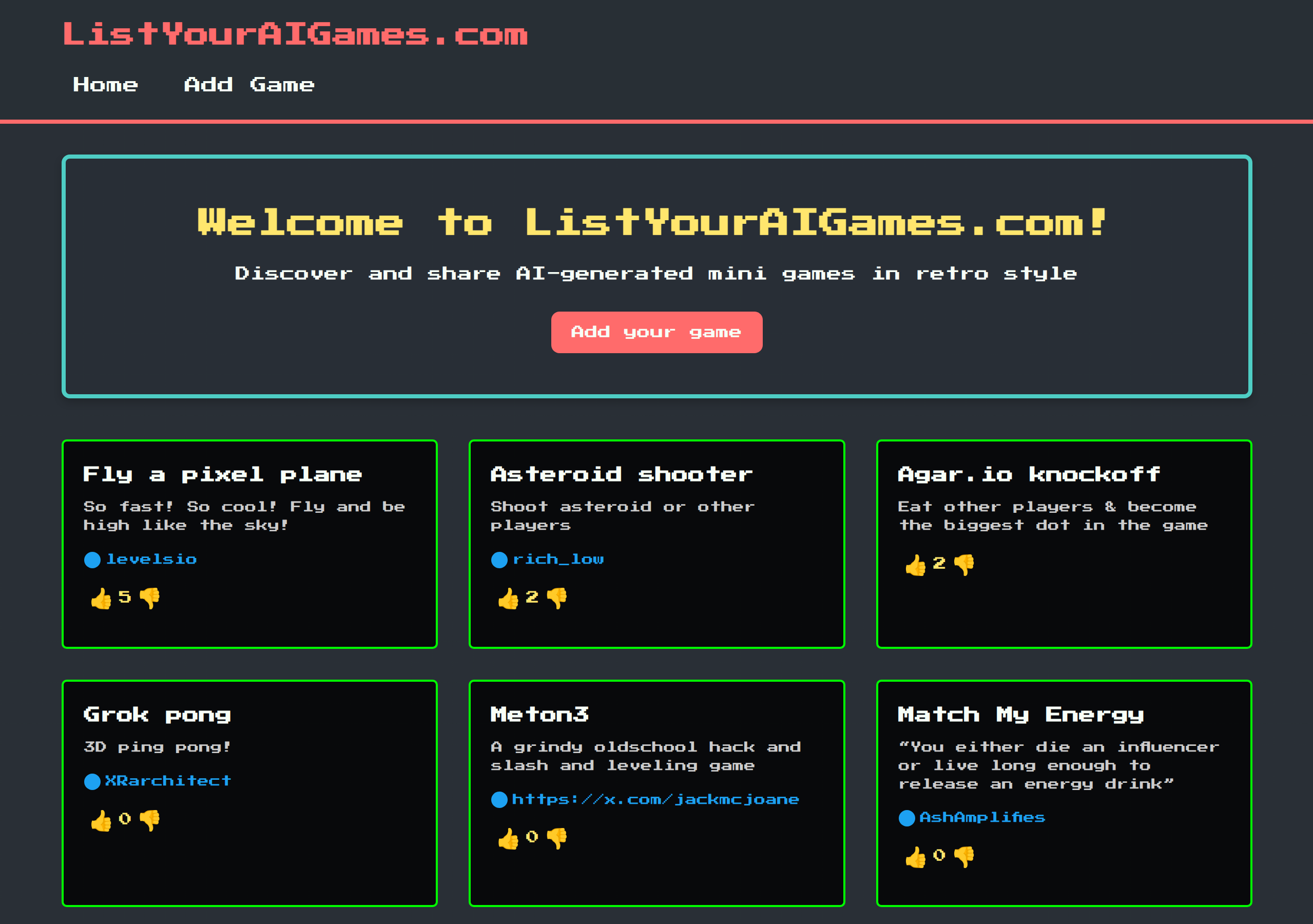 Screenshot of ListYourAIGames.com