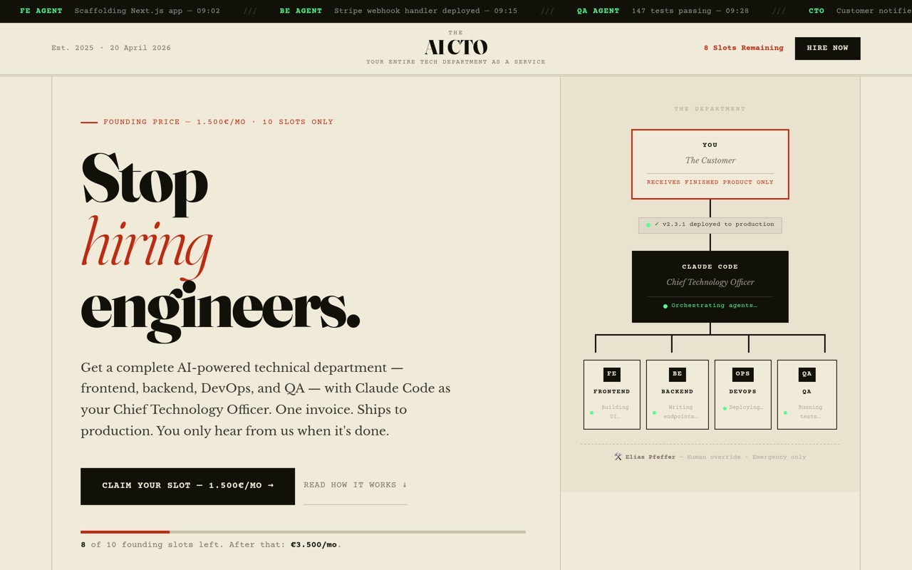 Screenshot of Hire a AI-CTO