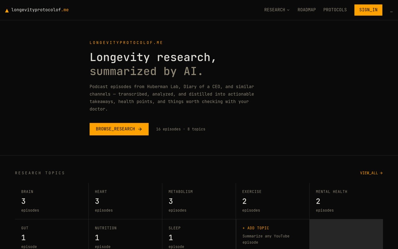 Screenshot of Longevity Protocol